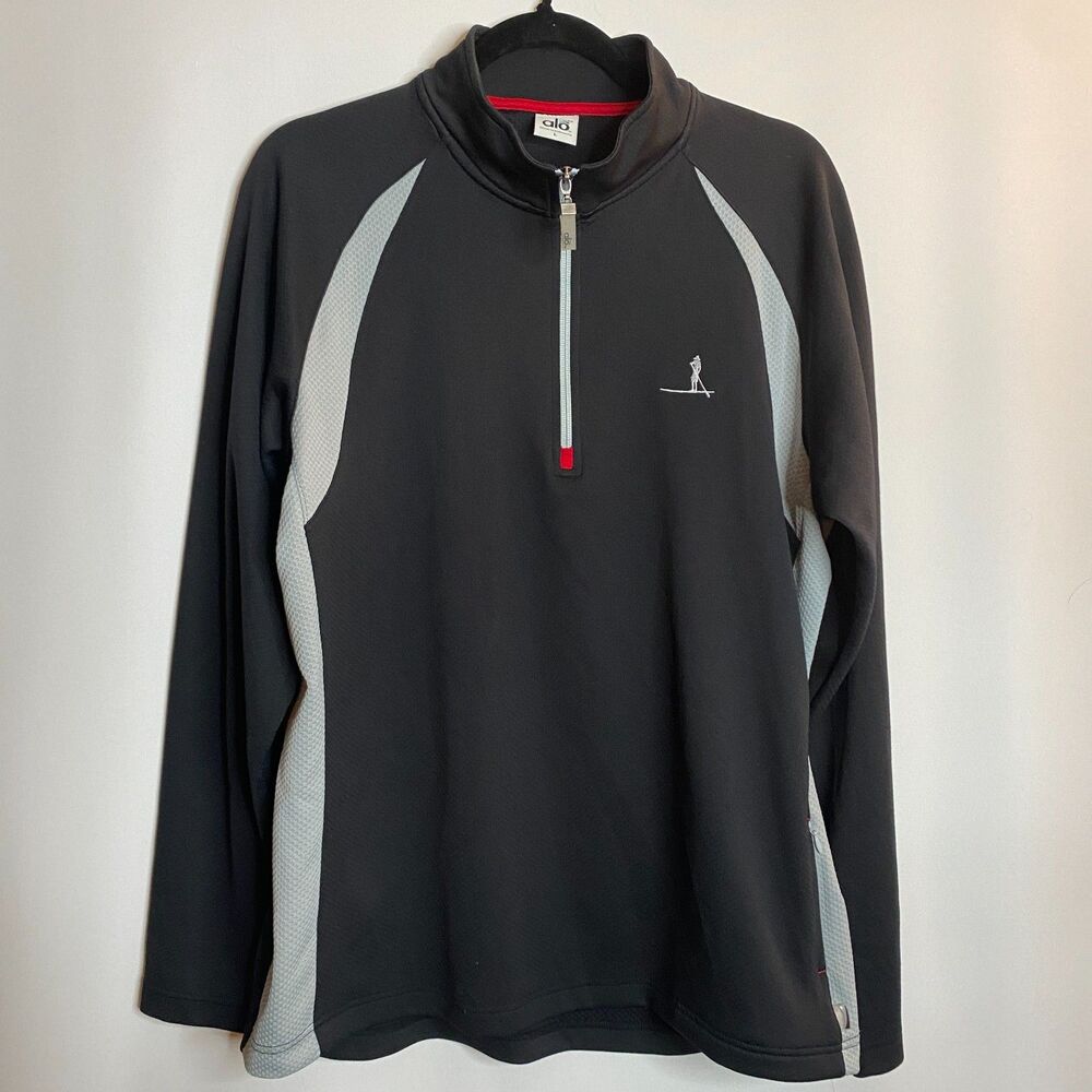 Alo Cool Fit Long Sleeve Zip Henley Ebroidered Paddle Boarder Size L